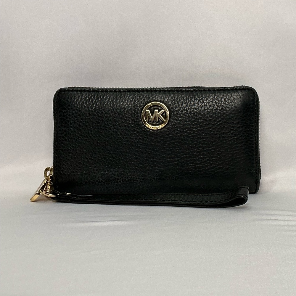 Michael Kors Black Pebble Leather Long Zip Wallet